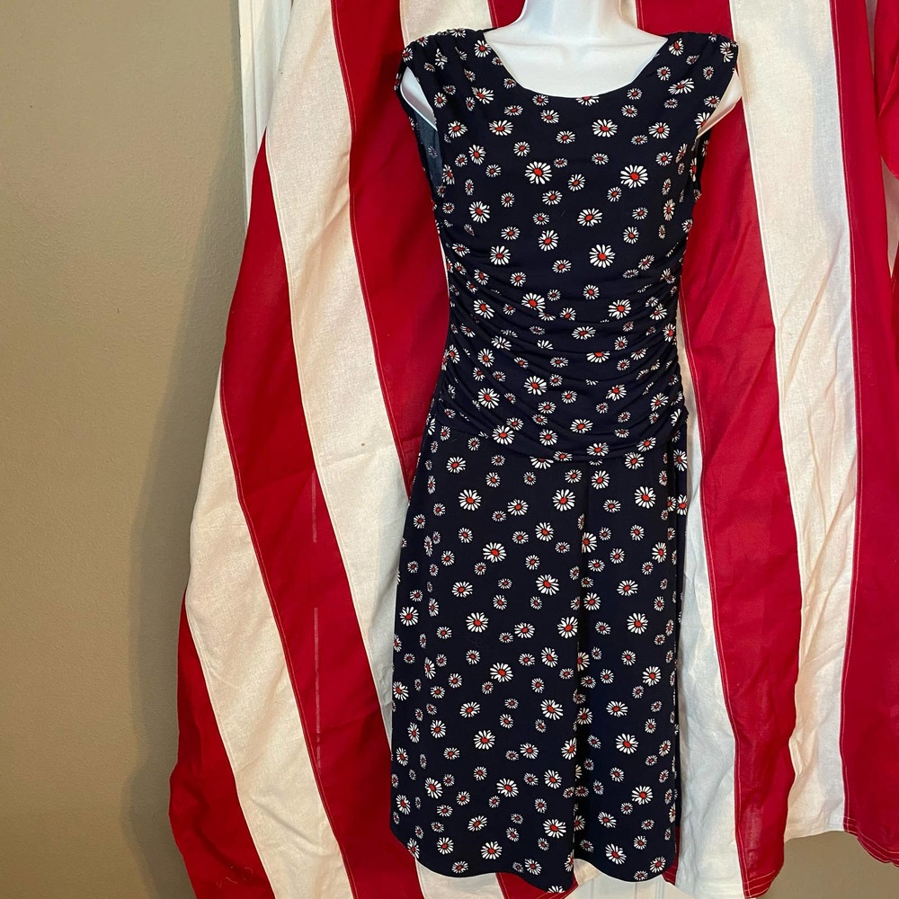 En Focus Studio Sz 10  Womens Floral Navy Daisy Knit Dress